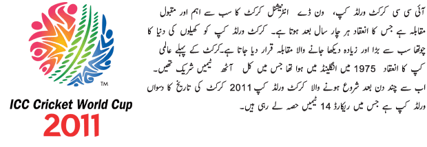 An Introduction of Cricket World Cup 2011 - Urdu Sports Article