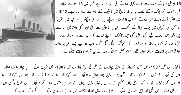 Some Facts About Titanic - Urdu Article
