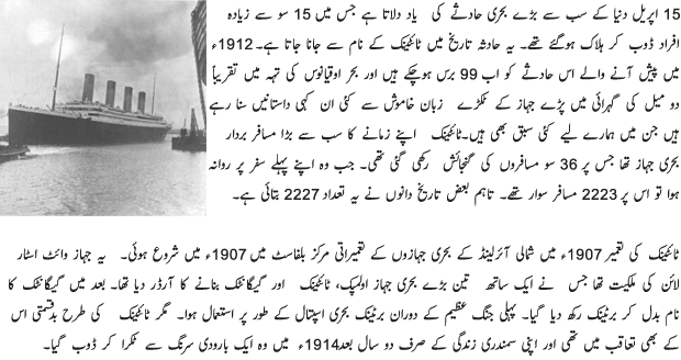 Some Facts About Titanic - Urdu Article Some Facts About Titanic - Urdu Article