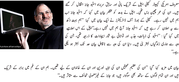 Apple's Steve Jobs Dead - Urdu Tech Article Apple's Steve Jobs Dead - Urdu Tech Article