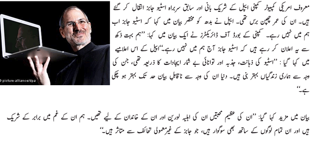 Apple's Steve Jobs Dead - Urdu Tech Article