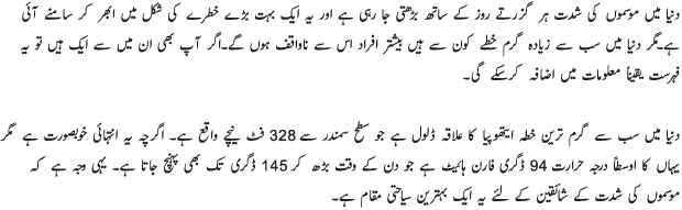Hottest Places Of The World - Urdu Article Hottest Places Of The World - Urdu Article
