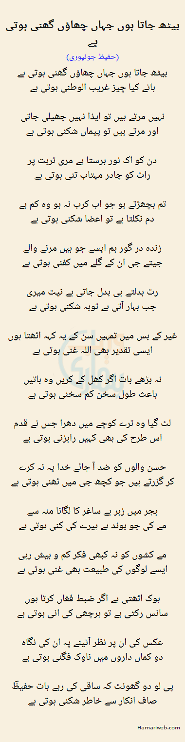 Baith Jata Hon Jahan Chaon Ghani Hoti Hai