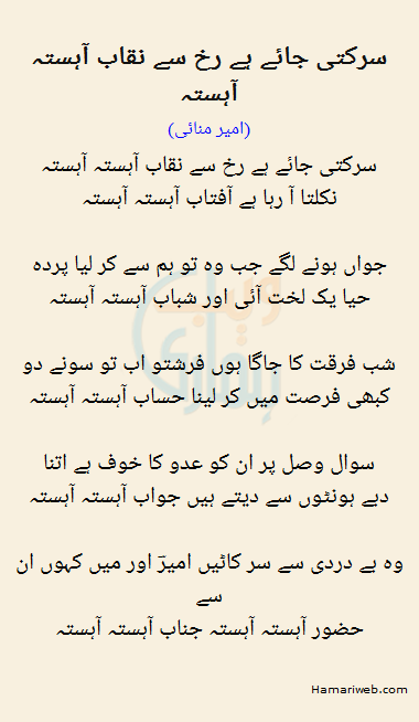 Saraktee Jaye Hai Rukh Se Naqaab Aahista Aahista