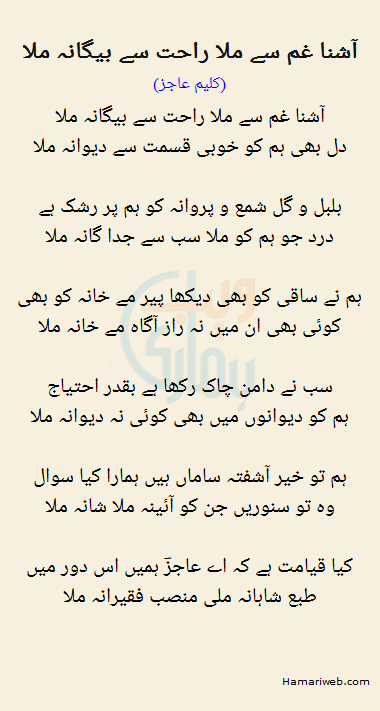 Aashna Gham Se Mila Raahat Se Begana Mila