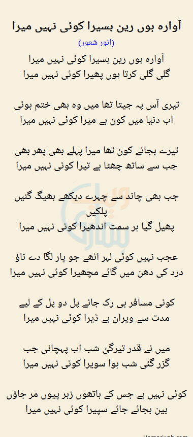 Aawara Hon Rain Basera Koi Nahi Mera