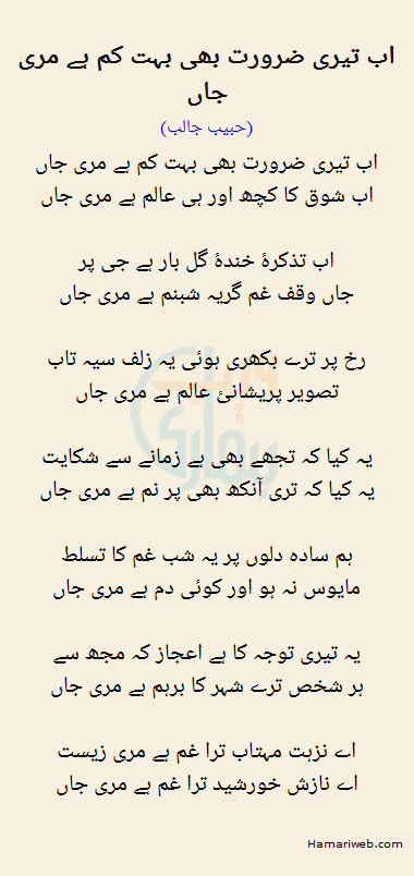 Ab Teri Zaroorat Bhi Bohat Kam Hai Meri Jaan