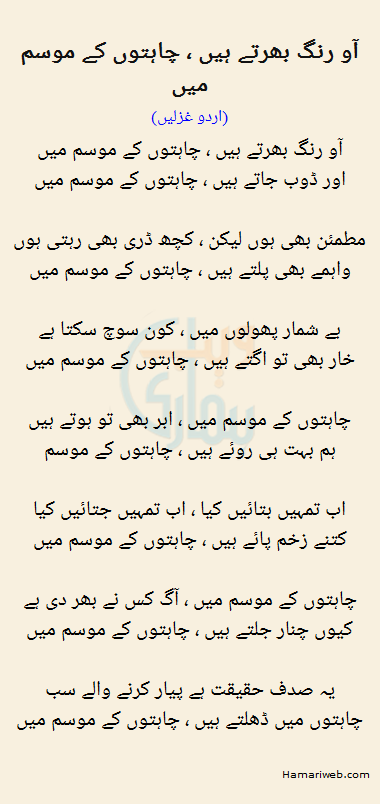 Ao Rang Bhartay Hain Chahaton Ke Mausam Mein Ao Rang Bhartay Hain Chahaton Ke Mausam Mein