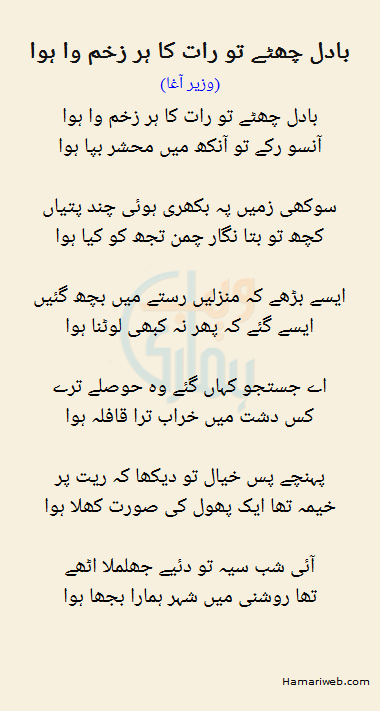 Baadal Chhatay To Raat Ka Har Zakham Wa Hua
