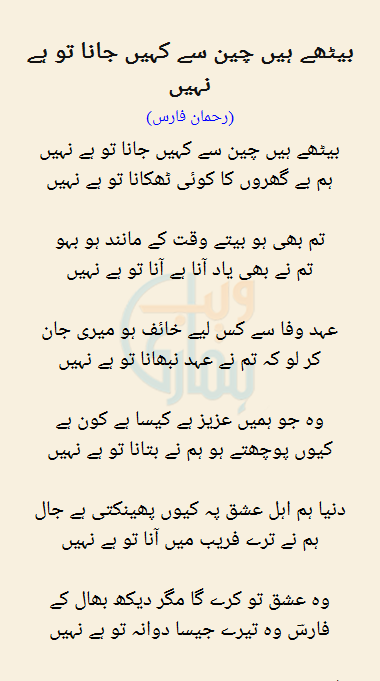 Baithy Hain Chain Se Kahin Jana To Hai Nahi