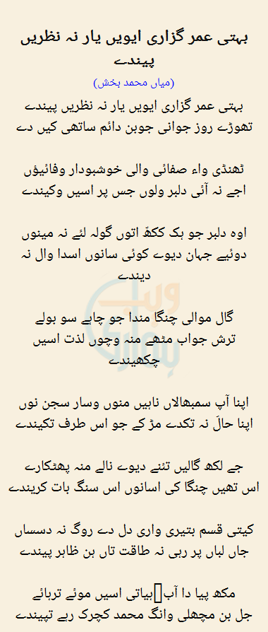 Behti Umar Guzari Ai Wai Yaar Na Nazrain Pandey