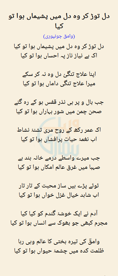 Dil Toar Kar Woh Dil Mein Pasheman Hua To Kya