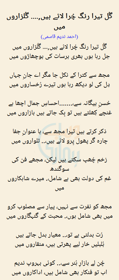 Gul Tera Rang Chura Laaye Hain Gulzaro Mein