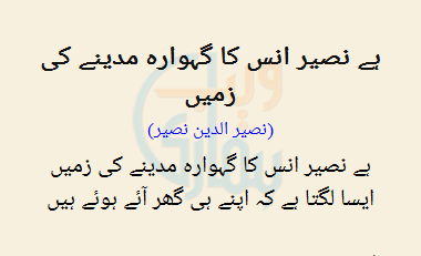 Hai Naseer Ans Ka Gehwara Madine Ki Zameen
