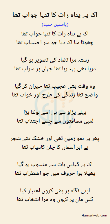 Ik Be Pana Raat Ka Tanha Jawab Tha