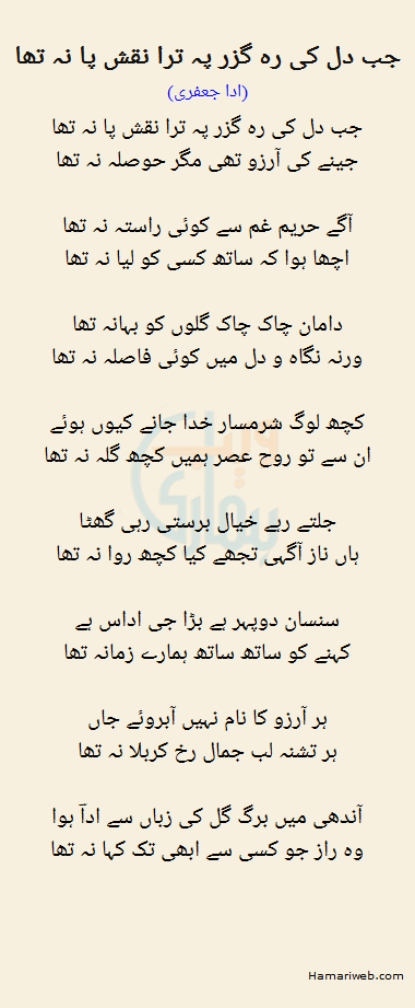 Jab Dil Ki Reh Guzar Pay Tra Naqsh Pa Na Tha