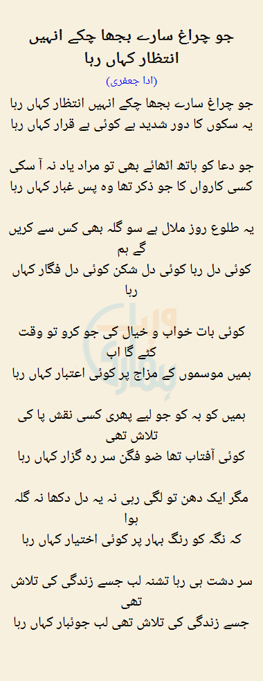 Jo Chairag Saaray Bujha Chuke Inhen Intzaar Kahan Raha