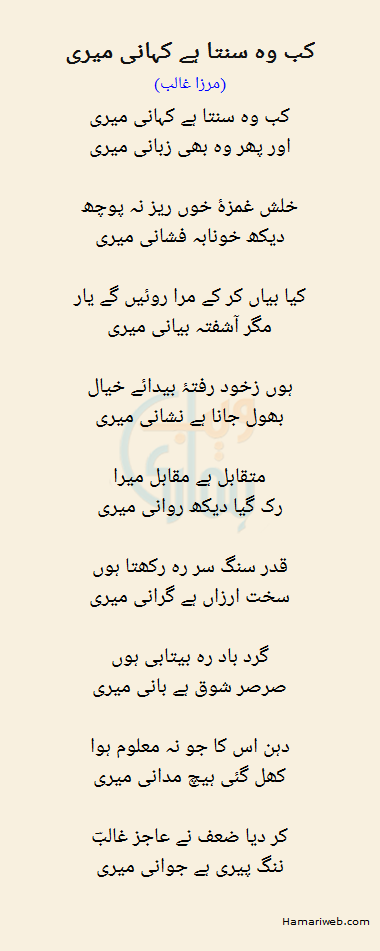 Kab Wo Sunta Hai Kahani Meri