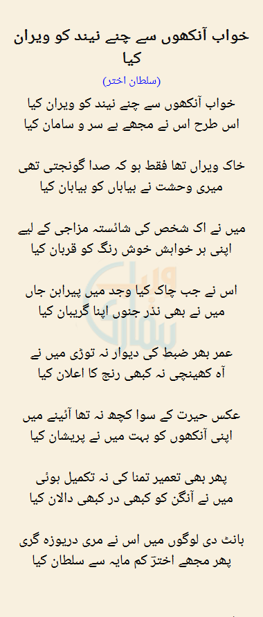 Khawab Aankhon Se Chuney Neend Ko Weraan Kya