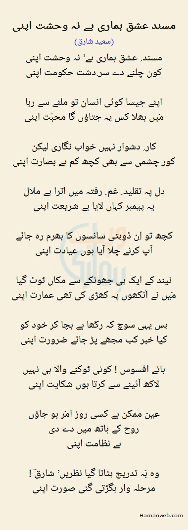 Masnad Ishq Hamari Hai Na Wehshat Apni