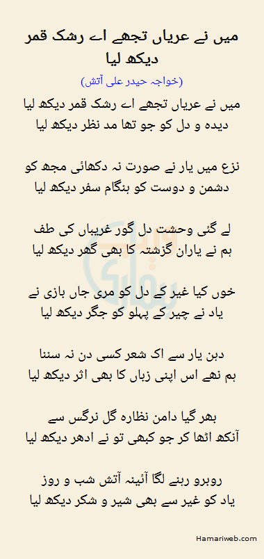 Mein Ne Uryaan Tujhe Ae Rashk Qamar Dekh Liya