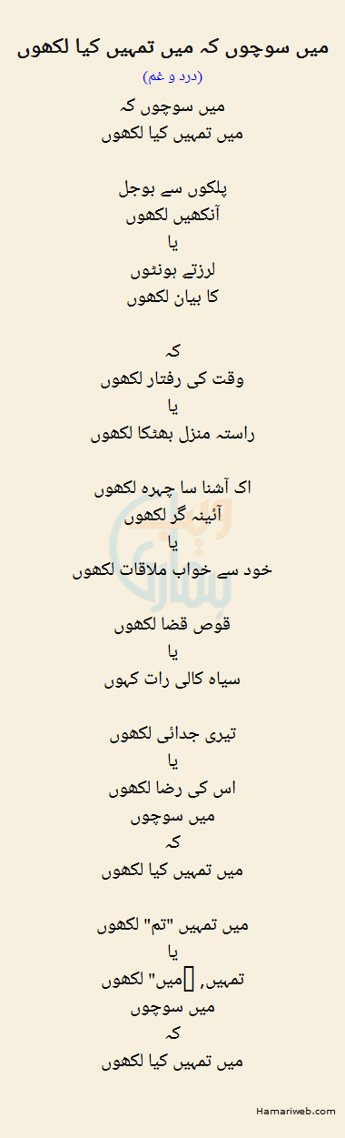 Mein Sochon Ke Mein Tumhe Kya Likhon