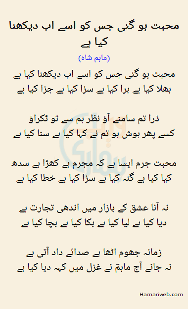 Mohabbat Ho Gayi Jis Ko Usay Ab Dekhna Kya Hai