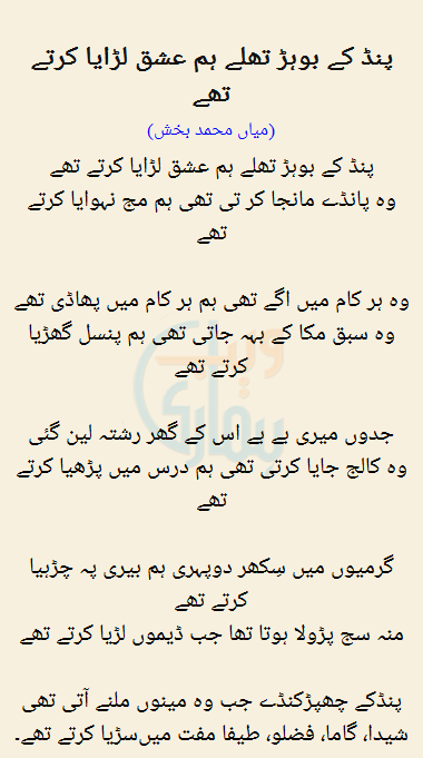 Pind Ke Bohar Thale Ham Ishq Laraya Karte Thay