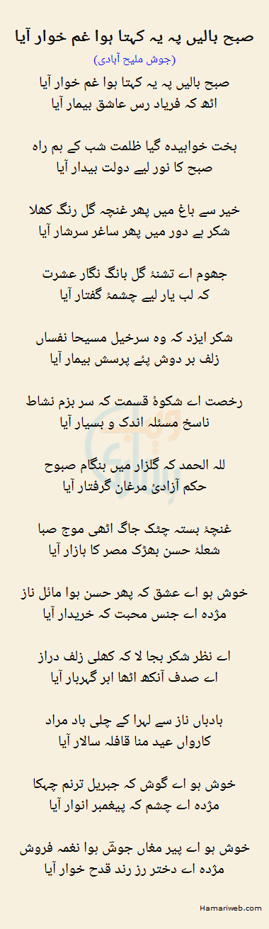 Subah Balen Pay Yeh Kehta Hua Gham Khuwar Aya