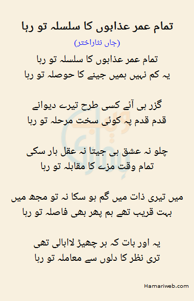 Tamam Umar Azabon Ka Silsila Tu Raha