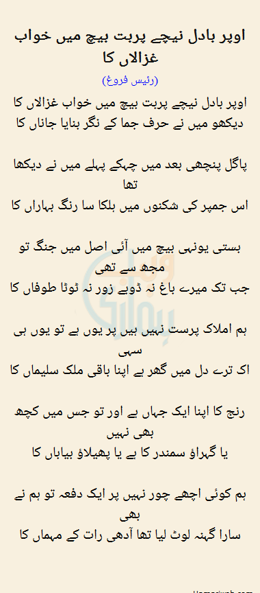 Upar Baadal Niche Parbat Bich Mein Khwab Ghazalan Ka