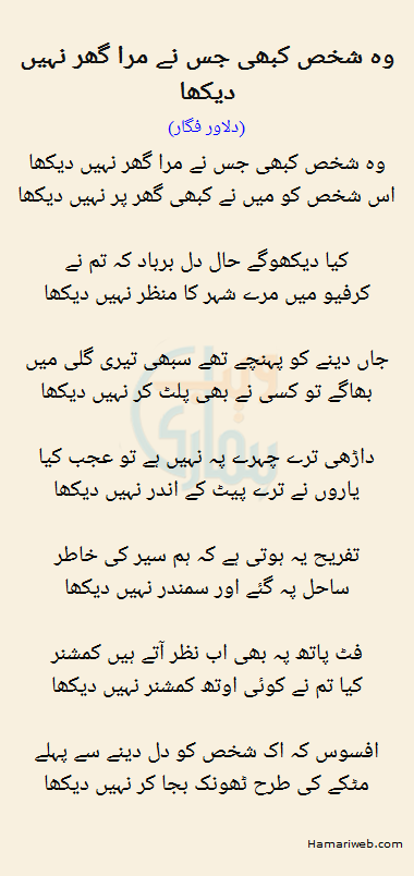 Woh Shakhs Kabhi Jis Ne Mera Ghar Nahi Dekha