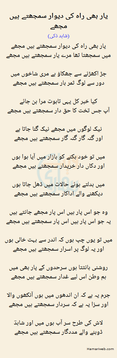 Yaar Bhi Raah Ki Deewar Samajte Hain Mujhe