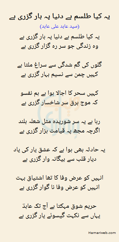 Yeh Kya Tilsam Hai Duniya Pay Baar Guzri Hai