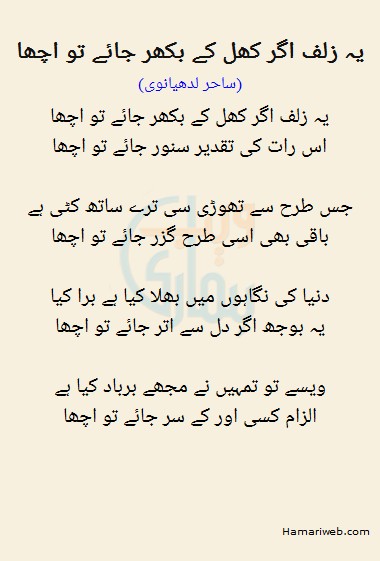 Yeh Zulff Agar Khil Ke Bikhar Jaye To Acha