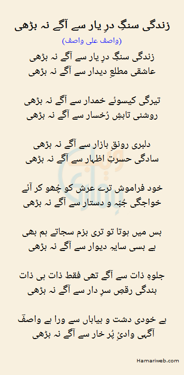 Zindagi Sang E Dar E Yaar Se Agay Na Barhi